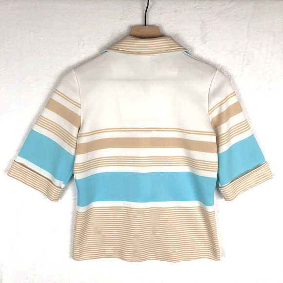 VTG EL MAR 70s MCM‎ Top Women's Sz S Striped Full Zip 1/2 Sleeve Collar Knit - Picture 2 of 8